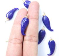 Vintage styled Chili Handmade Dangle in glass 25 mm long in Opaque Royal Blue (6 pieces)