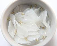 6 Iridescent White Alabaster Glass Leaf Drop Beads With Embedded Loop 35 x 17 MM Charms wedding decoration, vintage supply, jewelry making