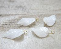 6 Iridescent White Alabaster Glass Leaf Drop Beads With Embedded Loop 35 x 17 MM Charms wedding decoration, vintage supply, jewelry making