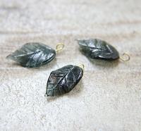 Iridescent Graphite Glass Leaf Drop Beads With Embedded Loop 35 x 17 MM Charms 6/30 pieces