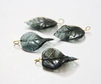 Iridescent Graphite Glass Leaf Drop Beads With Embedded Loop 35 x 17 MM Charms 6/30 pieces