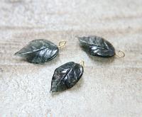 Iridescent Graphite Glass Leaf Drop Beads With Embedded Loop 35 x 17 MM Charms 6/30 pieces