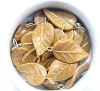 6 Iridescent Dried leaves Glass Leaf Drop Beads With Embedded Loop 35 x 17 MM