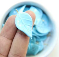 6 Iridescent Turquoise Glass Leaf Drop Beads With Embedded Loop 35 x 17 MM