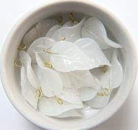 6 Iridescent White Alabaster Glass Leaf Drop Beads With Embedded Loop 35 x 17 MM Charms wedding decoration, vintage supply, jewelry making