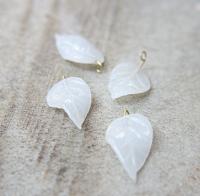 6 Iridescent White Alabaster Glass Leaf Drop Beads With Embedded Loop 35 x 17 MM Charms wedding decoration, vintage supply, jewelry making