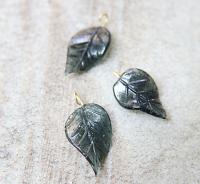 Iridescent Graphite Glass Leaf Drop Beads With Embedded Loop 35 x 17 MM Charms 6/30 pieces