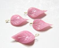 Iridescent Misty Rose Glass Leaf Drop Beads With Embedded Loop 35 x 17 MM Charms 6/30 pieces