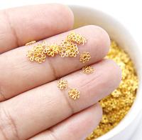 Gold Plated Handmade Brass Flower Beads 5/10/100/500 Grams 4.5/5/5.5 mm Haute Couture Embroidery materials, premium vintage metal beads