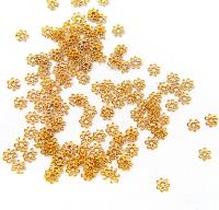 Gold Plated Handmade Brass Flower Beads 5/10/100/500 Grams 4.5/5/5.5 mm Haute Couture Embroidery materials, premium vintage metal beads