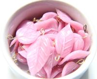 Iridescent Misty Rose Glass Leaf Drop Beads With Embedded Loop 35 x 17 MM Charms 6/30 pieces