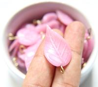 Iridescent Misty Rose Glass Leaf Drop Beads With Embedded Loop 35 x 17 MM Charms 6/30 pieces