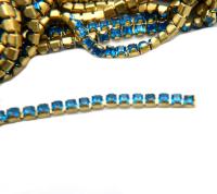 4mm Square Swarovski fancy Rhinestone Chain in Capri Blue 0.5/1 Meter Brass Settings Wedding Bridal Supplies|Decoration