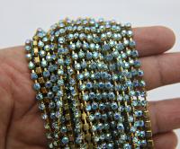 12 SS Rhinestone Chain Swarovski Aquamarine AB 3mm 0.5/1/2/5 Meters strass chains, couture materials jewelry making, embroidery materials