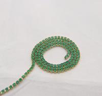 14pp Cubic zirconium Rhinestone Close Cup Chain in Opal Jade Green (2mm) 0.5/1/2/5 Meters Brass Settings, strass findings, jewelry making