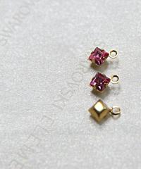 Swarovski 4mm fancy stone square setting drop one loop in 15 Colors 6/12/36/144/720 Pieces premium jewelry supplies in Brass setting charms