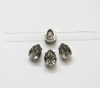 Swarovski 10X14 Pear Silver Vintage Clips Sewon 4 hole in Crystal Settings embroidery materials sewing jewelry making craft vintage supplies