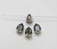 Swarovski 10X14 Pear Silver Vintage Clips Sewon 4 hole in Crystal Settings embroidery materials sewing jewelry making craft vintage supplies