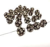 Vintage Swarovski crystal ball bead 11mm crystals rhinestones in black color setting the setting made of brass- RARE jewelry making craft