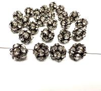 Vintage Swarovski crystal ball bead 11mm crystals rhinestones in black color setting the setting made of brass- RARE jewelry making craft