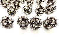 Vintage Swarovski crystal ball bead 11mm crystals rhinestones in black color setting the setting made of brass- RARE jewelry making craft