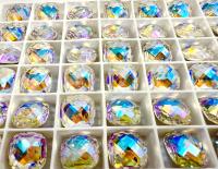 Vintage Swarovski 12mm Cushion Cut in Crystal Blue AB 4461 Premier Crystal 2 Pieces fancy stones, jewelry making, craft supply