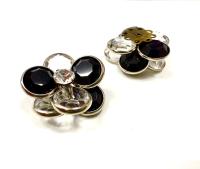 24mm Vintage channel beads in crystal and jet embedded in silver plated metal flower Embellishment DIY Supplies wedding decorations