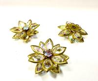 25mm Vintage channel beads in unfoiled crystal AB Navette Flower crystals embedded in brass metal flower DIY Supplies wedding decorations