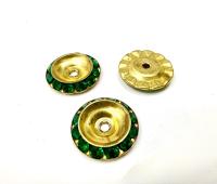 Vintage Swarovski in Emerald crystals mounted on brass metal bead 18mm