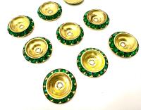 Vintage Swarovski in Emerald crystals mounted on brass metal bead 18mm