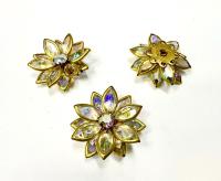 25mm Vintage channel beads in unfoiled crystal AB Navette Flower crystals embedded in brass metal flower DIY Supplies wedding decorations