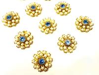 16mm Vintage brass Swarovski Flower Design in pearls and blue crystal Embellishment DIY Supplies wedding decorations