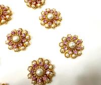 16mm Vintage brass Swarovski Flower Design in pearls and pink crystal Embellishment DIY Supplies wedding decorations