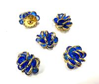 Vintage Swarovski Sapphire Crystal Flower Beads, Gold Plated (25x22mm)