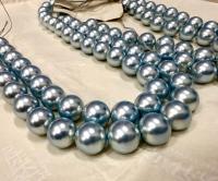 Vintage Swarovski Light Blue Pearl Beads, 12mm Crystal Round Pearls