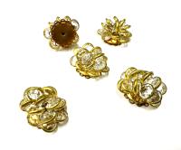 Vintage Swarovski Crystal Flower Button, Brass Metal DIY Supplies (25x22mm)