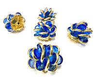 Vintage Swarovski Sapphire Crystal Flower Beads, Gold Plated (25x22mm)