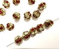 Rare Vintage Swarovski Crystal Ball Bead in Siam and Crystal – 12mm Brass Setting