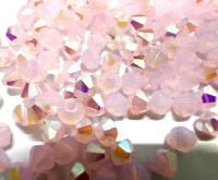 4mm Rose Opal Bicone Beads, Preciosa Crystal AB