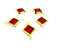 Square Vintage Swarovski Crystal 2 loops Connectors in Siam, Brass settings