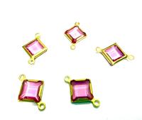 Square Vintage Swarovski Crystal 2 loops Connectors in Rose, Brass settings