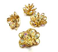 Vintage Crystal AB Flower Bead, Gold Plated Embellishment (30mm)