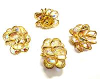 Vintage Crystal AB Flower Bead, Gold Plated Embellishment (30mm)