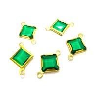 Square Vintage Swarovski Crystal 2 loops Connectors in Emerald, Brass settings
