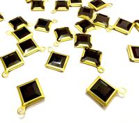Square Vintage Swarovski Crystal 1 loop Dangle in Jet, Brass settings