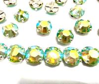 Vintage Swarovski Peridot Aurore Boreale Crystal Rose Montees, 40ss Silver Plated Settings
