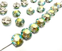 Vintage Swarovski Peridot Aurore Boreale Crystal Rose Montees, 40ss Silver Plated Settings