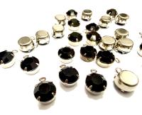 Swarovski round Crystal Jet Drop Setting in Rhodium, (11mm)