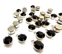 Swarovski round Crystal Jet Drop Setting in Rhodium, (11mm)