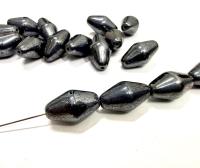 Jet Hematite Fire Polished Oval Glass Beads (17x10 mm)